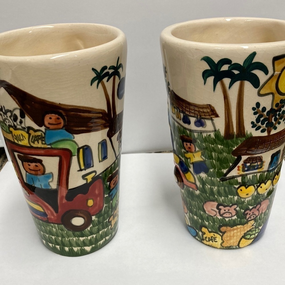 HAND painted large mugs Columbia set of 2